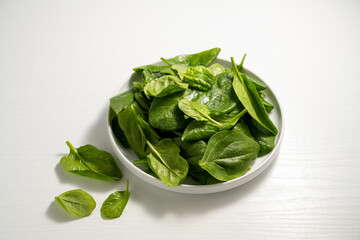 Fresh spinach green leaves close up. Healthy food. Salad leaves
