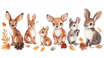 Fototapeta premium Woodland Animals Watercolor Illustration: Cute Forest Creatures in Artistic Style