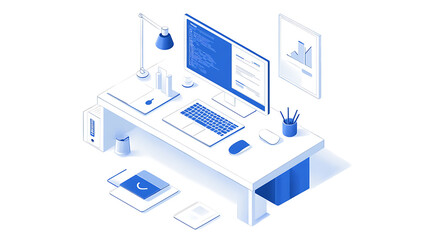 Fototapeta premium A computer desk with a laptop, mouse, and keyboard