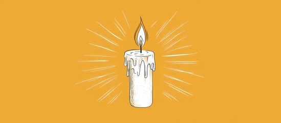 Illustration of a glowing candle with light rays on a yellow background