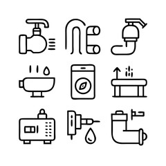 Plumbing icons. Plumbing and water supply line icon set. Editable Stroke. Set line icons of plumbing vector template.  
