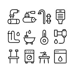 Plumbing icons. Plumbing and water supply line icon set. Editable Stroke. Set line icons of plumbing vector template.  

