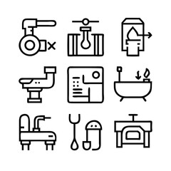 Plumbing icons. Plumbing and water supply line icon set. Editable Stroke. Set line icons of plumbing vector template.  

