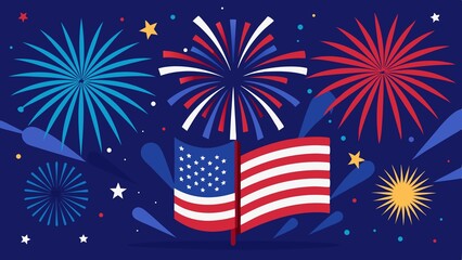 Obraz premium colorful fireworks, american flag, usa independence day.
