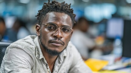 Fototapeta premium Man wearing glasses and looking at the viewer in an office