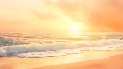 Fototapeta premium A beautiful beach scene with a bright orange and pink sky
