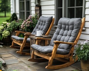 Rustic rocking chairs on a porch