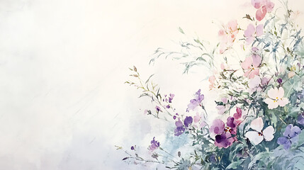 A painting of a field of flowers with a white background