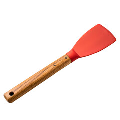 Fototapeta premium red spatula isolated on transparent background | wooden spatula isolated on white | kitchen utensils isolated on white