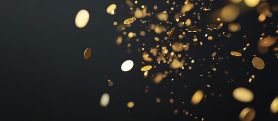 Whimsical cascade of golden coins against an elegant dark backdrop
