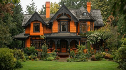 Fototapeta premium Orange house in garden