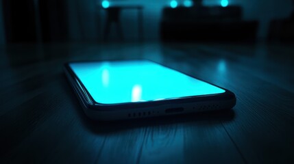 Illuminated mobile phone screen casting an ethereal glow in the darkness