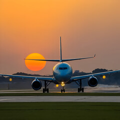 Naklejka premium sunset plane landing lights papi