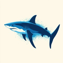 Obraz premium illustration of a blue shark swimming with dynamic water splashes around it on a light background showing motion and strength