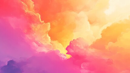 Dreamy pastel sky with watercolor clouds blending in vibrant hues of pink, orange and yellow