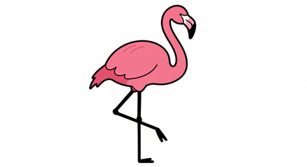 Cartoon flamingo standing on one leg in a simple and elegant design ideal for tropical themes and summer projects