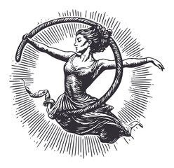 Vintage Illustration of a Woman Dancing Gracefully with Rope