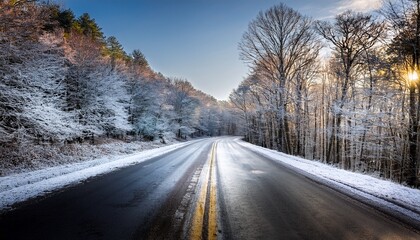 icy country road near pisgah national forest north carolina