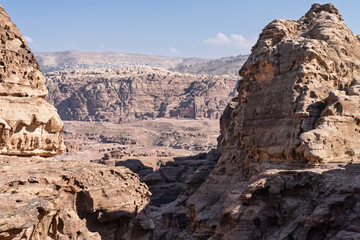 View down the trail to Ad Deir or the Monastery to the rest of the Petra site and Royal Tombs