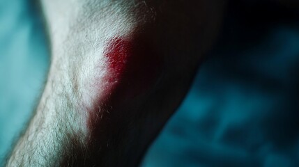 Fototapeta premium Close-up of a bruised knee. Reddish discoloration on the skin