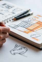 person is drawing on a notebook with a pen