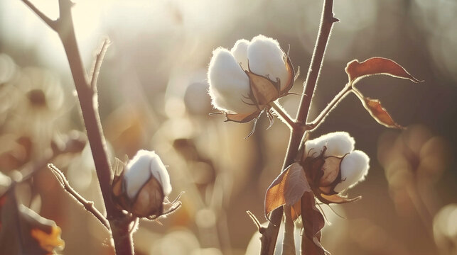 Close-Up of Cotton in Farm Field, Planting and Harvesting Agriculture Concept