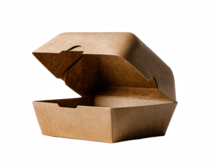 Empty brown cardboard food container package box mockup design eco shot on transparent background