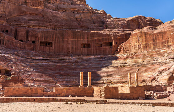 Petra Monumental Theater or Theatre carved into the rock at the end of Street of Facades - Powered by Adobe