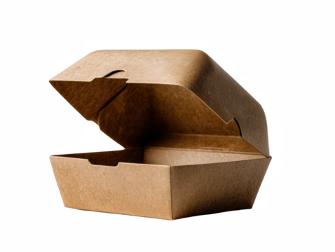 Empty brown cardboard food container package box mockup design eco shot on transparent background