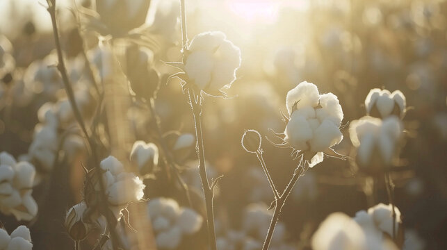 Close-Up of Cotton in Farm Field, Planting and Harvesting Agriculture Concept