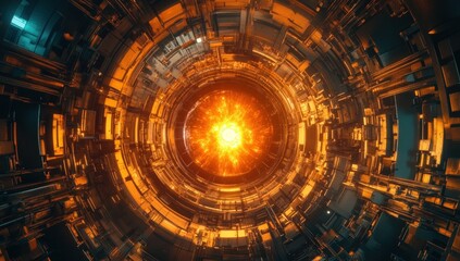 Fototapeta premium Futuristic tunnel with a bright central core