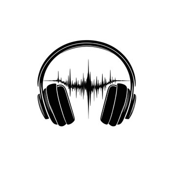 Aud&iacute;fonos de Icono plano lineal con ondas sonoras en color negro