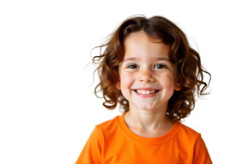 Happy Smiling Child in Orange Shirt – Isolated on transparent background