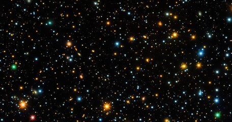 Cosmic expanse, densely populated with stars of varying hues, scattered across a deep black void