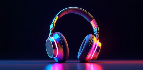 Neon Symphony: Immerse yourself in the radiant ambiance of a studio-quality headset. Against a dark background, the glowing headphones stand out with a unique presence.