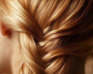 Close-up view of a beautiful blonde braid showcasing rich texture and shine in soft, natural lighting.