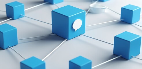 Interconnected Cubes: An abstract representation of connectivity and data exchange, featuring a network of blue cubes linked together with a modern aesthetic, highlighting concepts of communication.