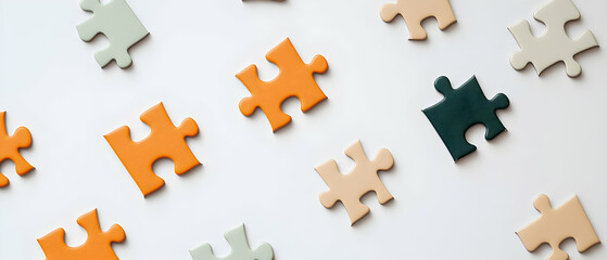 Obraz premium Colorful Puzzle Pieces On White Background