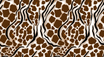 Leopard, zebra and giraffe pattern design. Hand drawn leopard zebra and giraffe pattern design. For textile and print. White background.