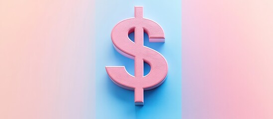 Obraz premium Dimensional soft pink dollar symbol on split pastel backdrop financial concept