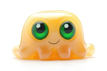 Adorable orange jelly toy with big green eyes and a cute smile, isolated on white.