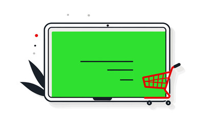 Online Shopping Concept_Laptop with Shopping Cart_Ecommerce_Digital Marketing_Online Store_Retail_Business_Technology_Modern_Flat Design_Isolated