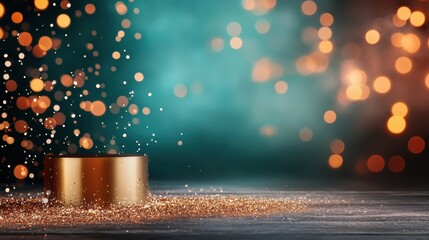 An elegant gold cylinder sits against a vibrant bokeh background, capturing the essence of celebration and luxury. A stunning visual for festive occasions.