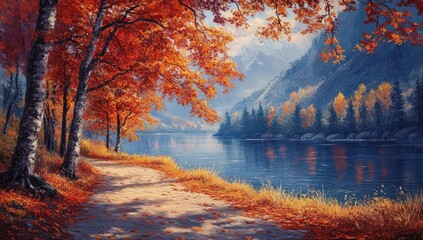 Fototapeta premium Autumnal Lakeside Path