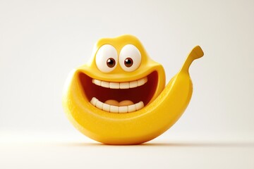 A cheerful, 3D render of a banana with googly eyes and a wide, toothy smile against a plain white backdrop.
