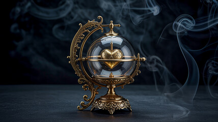 Naklejka premium Ornate Golden Globe with Smoke and Dark Background