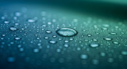 Water Droplets Adhering to a Surface Reflecting Tranquil Blue-Green Hues