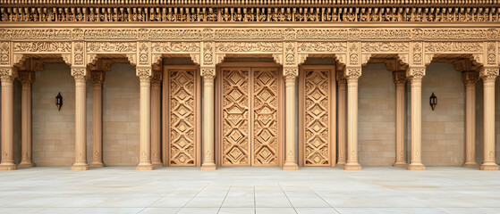 Obraz premium Ornate Wooden Facade With Carved Doors