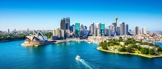 Fototapeta premium Aerial View Of Sydney Harbour And Opera House On Sunny Day