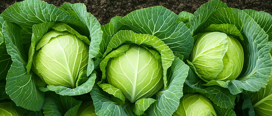 Fototapeta premium Closeup Of Fresh Cabbages Growing In Garden